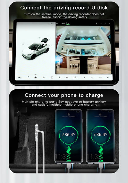 YZ Glove Box Docking Station For Tesla Model 3 Y Juniper Highland Quick Charger 4 USB Shunt Hub Flocking Adapter Powered Splitte