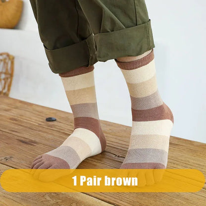 1/5 Pairs Man Short Socks Toe Striped Business Cotton Party Dress Soft Elastic Young Colorful Happy Funny Five Finger Socks Warm