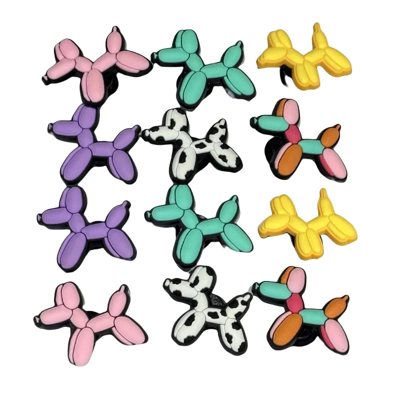 12PCS Kawaii Balloon Dog PVC Adorable Shoes Buckle Charms Backpack Kids Hole Slippers Clog Decorations Fit Popular Birthday Gift