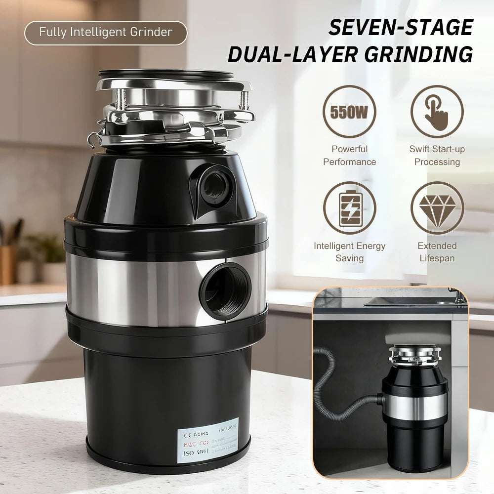 Electric Kitchen Food Waste Disposer Heavy-duty Under Sink Grind Garbage Disposal Unit Food Waste Grinder Machine 220V 550W
