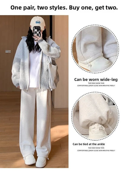 Thickened Fleece Women's Sports Pants Autumn Winter New Style Casual Loose Wide Leg Sweatpants High Waist Polyester Fiber