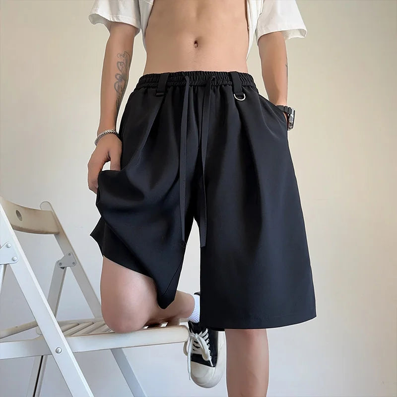 Men's Summer Casual Basis Black Baggy Suit Shorts High Street Fashion Straight Short Pant Quick-Dry Outdoor Y2K Bermuda Shorts