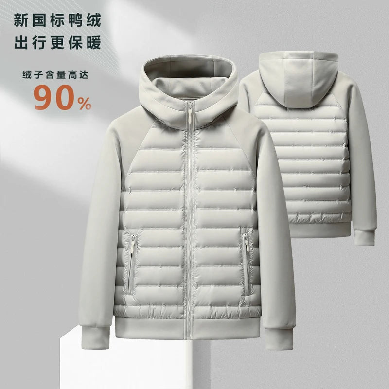 High-quality, Fashionable and Stylish Winter New 90 White Duck Down Hooded Light and Thin Spliced Down Jacket for Both Men and W