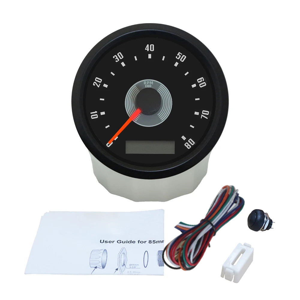 ELING Car 85mm Tachometer 0-8000RPM 0-10000RPM with LED Hourmeter Adjustable Red Yellow Backlight for Motorcycle Boat 9-32V