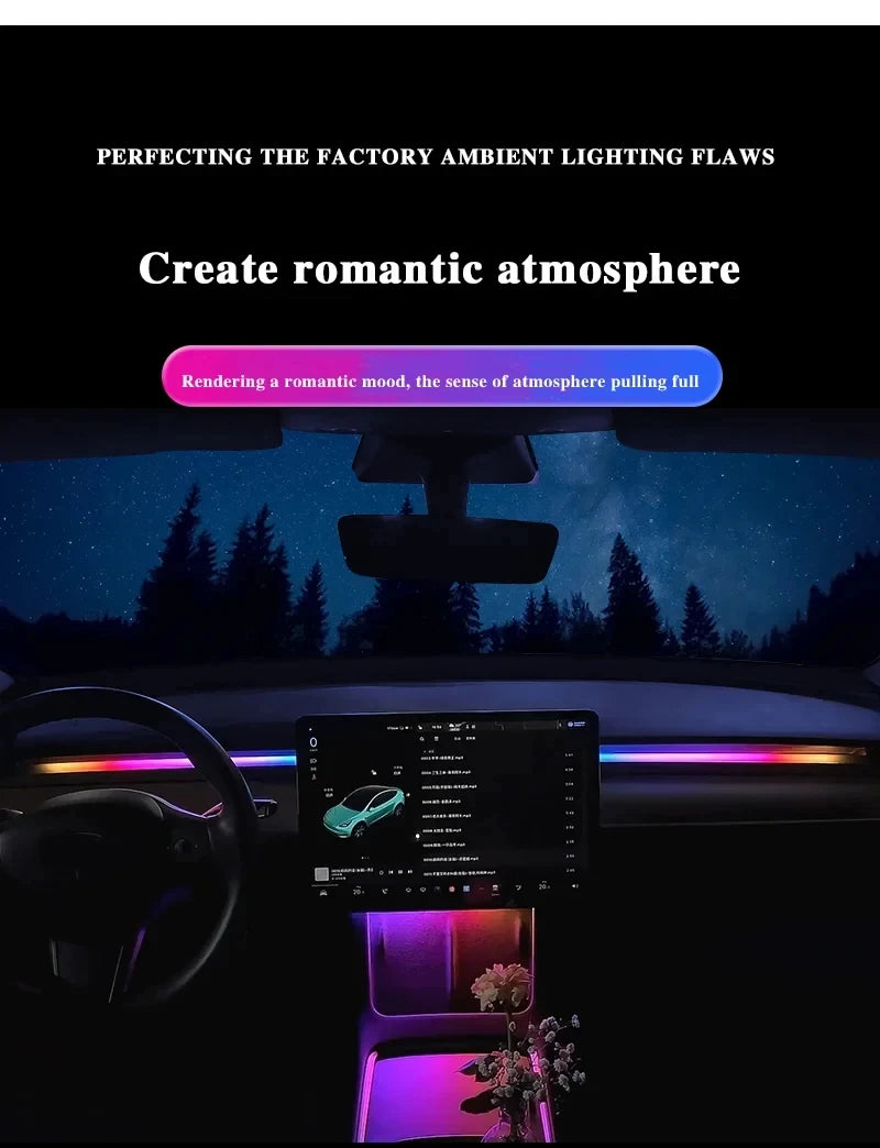 For Tesla Model 3 Model Y Car Ambient Light 60 Seconds Automatic OFF Module With USB Expansion Dock RGB APP Dashboard Lighting