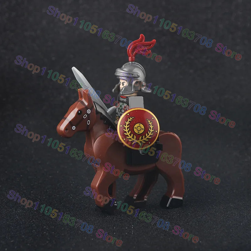 MOC Medieval Military Crusader Knight Building Blocks Castle Army Soldier Figure Horse Mount Shield Sword Accessories Bricks Toy