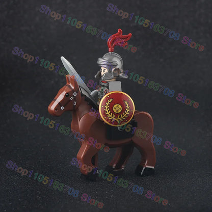 MOC Medieval Military Crusader Knight Building Blocks Castle Army Soldier Figure Horse Mount Shield Sword Accessories Bricks Toy