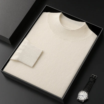 100% Pure Cashmere Sweater Men's Half High Collar Solid Color Pullover Fashion New Knit Undercoat  Autumn and Winter Long Sleeve