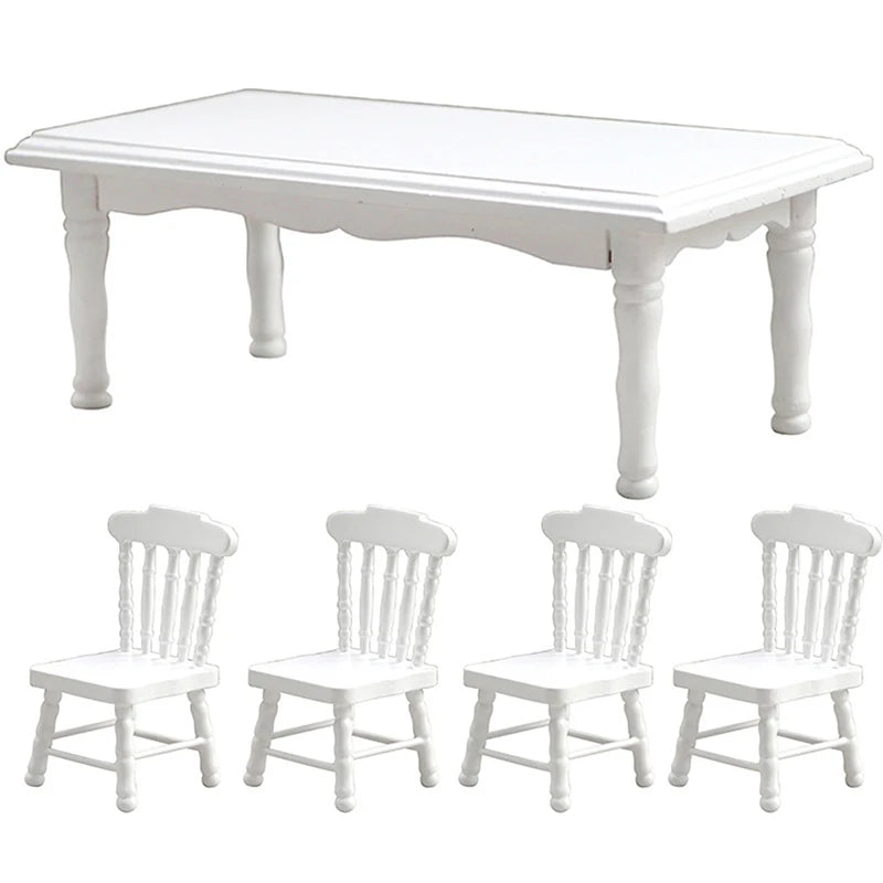 5Pcs/Set 1:12 Dollhouse Miniature Wooden Dining Table Chair Set Doll House Kitchen Furniture Toy