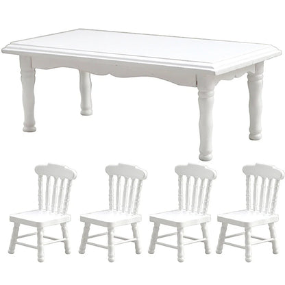 5Pcs/Set 1:12 Dollhouse Miniature Wooden Dining Table Chair Set Doll House Kitchen Furniture Toy