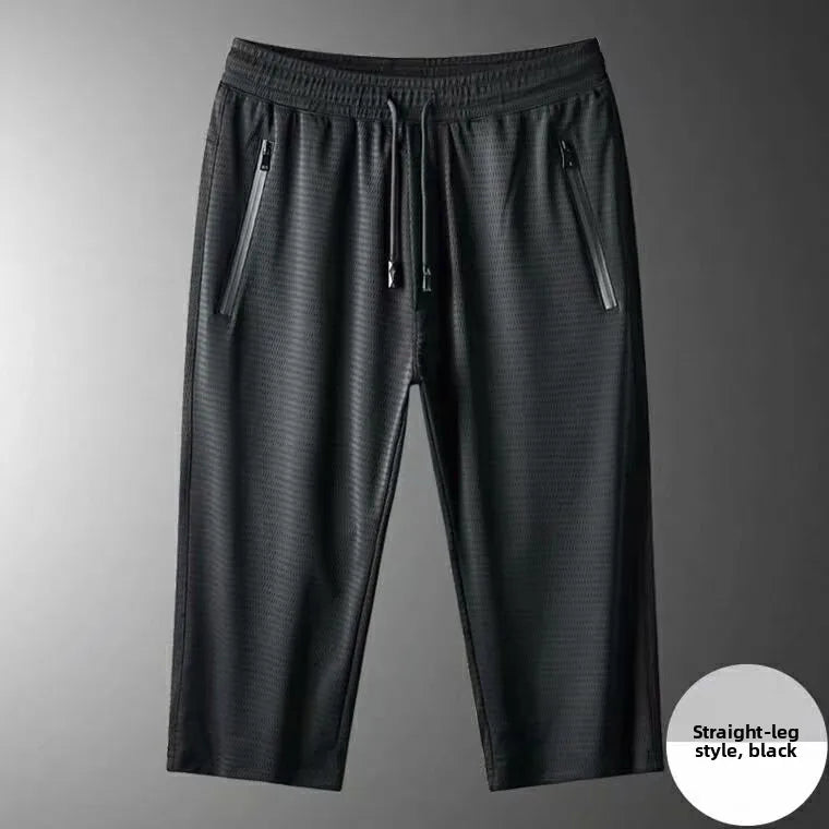 Ice Silk Men's Casual Pants Sports Set Air Conditioning Pants Quick Dry Trendy Large Size Short Sleeve T-Shirt Mesh Summer Wear
