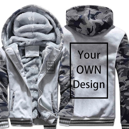 Customized Pattern Logo Diymen Zipper Pocket Coat Fashion Hoodie Casual Loose Jacket Unisex Winter Thicken Warm Clothing