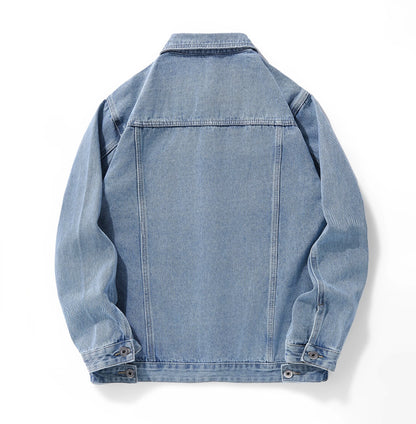 Vintage Dark Blue Denim Jacket for Men Casual Workwear Jean Coat with Button Closure Chest Pockets Everyday Streetwear Outer