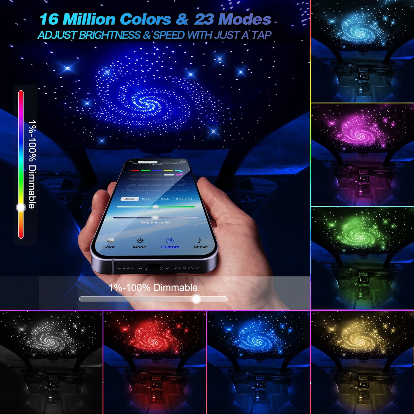 12W Car Roof Star Light 500/1000Pcs Fiber Optic Headliner Star Ceiling Light Kit Led Atmosphere Light with RGB Music APP Control