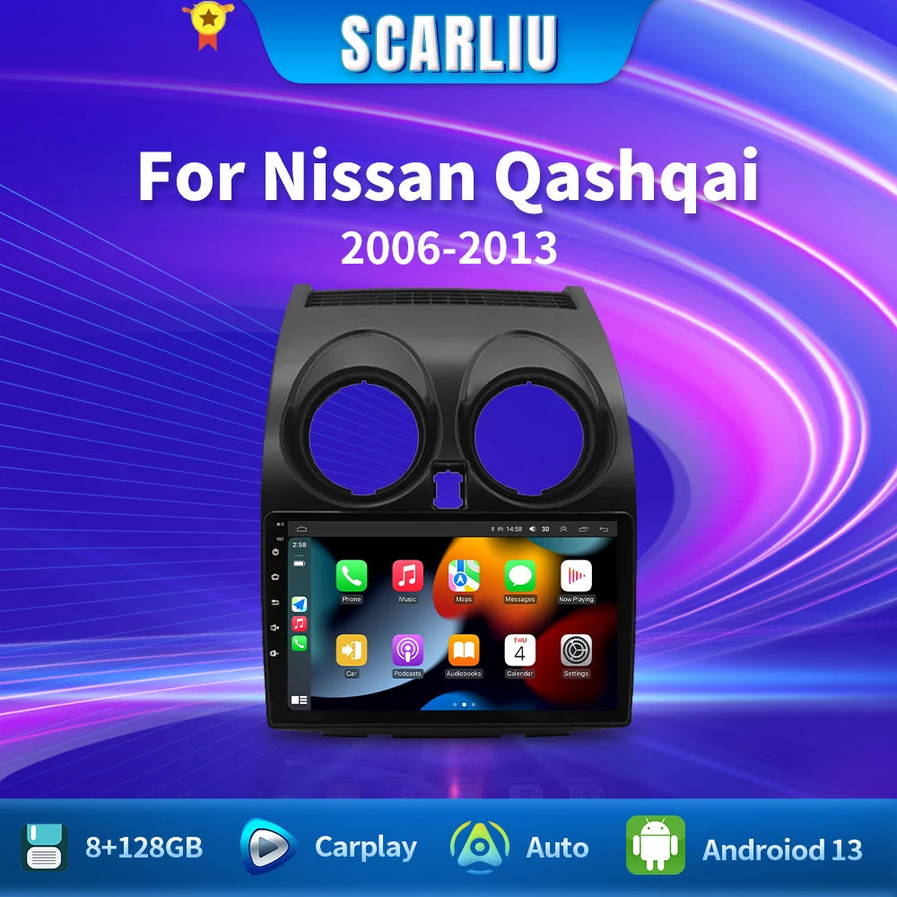 8+128 Android 16 Car Radio Multimedia Carplay For Nissan Qashqai 1 J10 2006 - 2013 4G Wifi Navi GPS DVD 2Din BT Autoradio Stereo