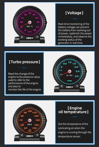 KWHUD HUD OBD2 Head-up Display Car Digital Speedometer RPM Clock Water/Oil Temp Meter for Smart Fortwo 453 451 450 2008-2024