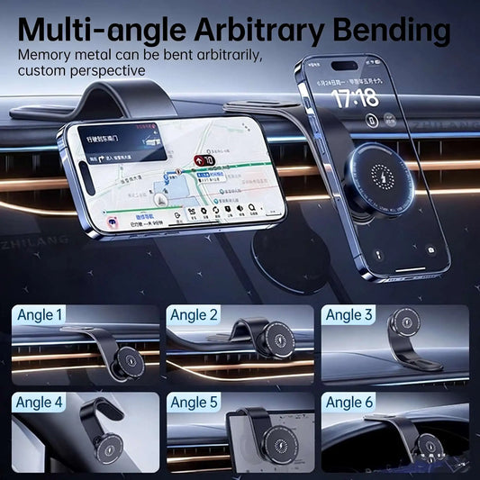 For MagSafe Wireless Car Charger Magnetic Car Phone Holder Bendable Car Phone Mount Phone Stand for iPhone 16 15 14 13