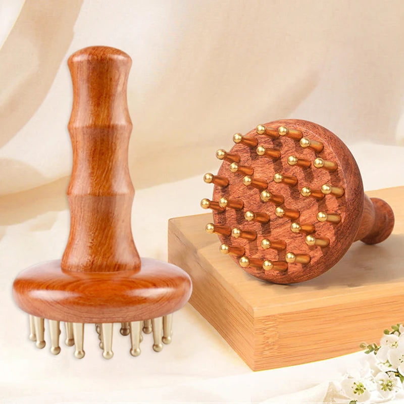 29-Tooth Solid Brass Meridian Brush Craftsmanship Wooden Handle Massager Brush Multipurpose Beauty & Body Shaping Massage Tool.