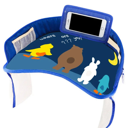 Kids Travel Tray Car Seat Activity and Play Tray Organizer for Children and Toddlers Lap Desk with Tablet Phone Holder Foldable