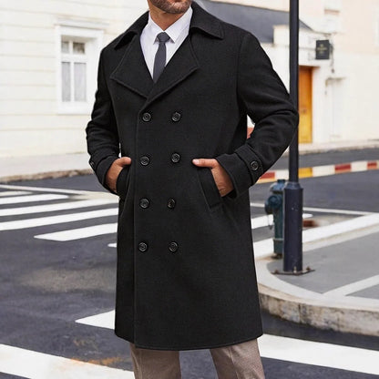 Autumn Winter New European American Men's Double-breasted Woolen Coat Mid-length Trench Coat British Style Warm Outerwear
