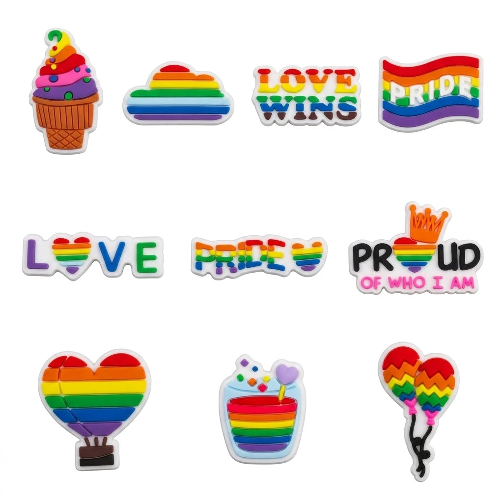 10-100pcs Designer Rainbow Style Shoe Charms DIY Garden Shoe Accessories Decorations for Woman Kids Birthday Gift