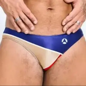 AMORESY Color block men glossy underpants Silk thin men Brief oily Yoga running Leisure shinny briefs