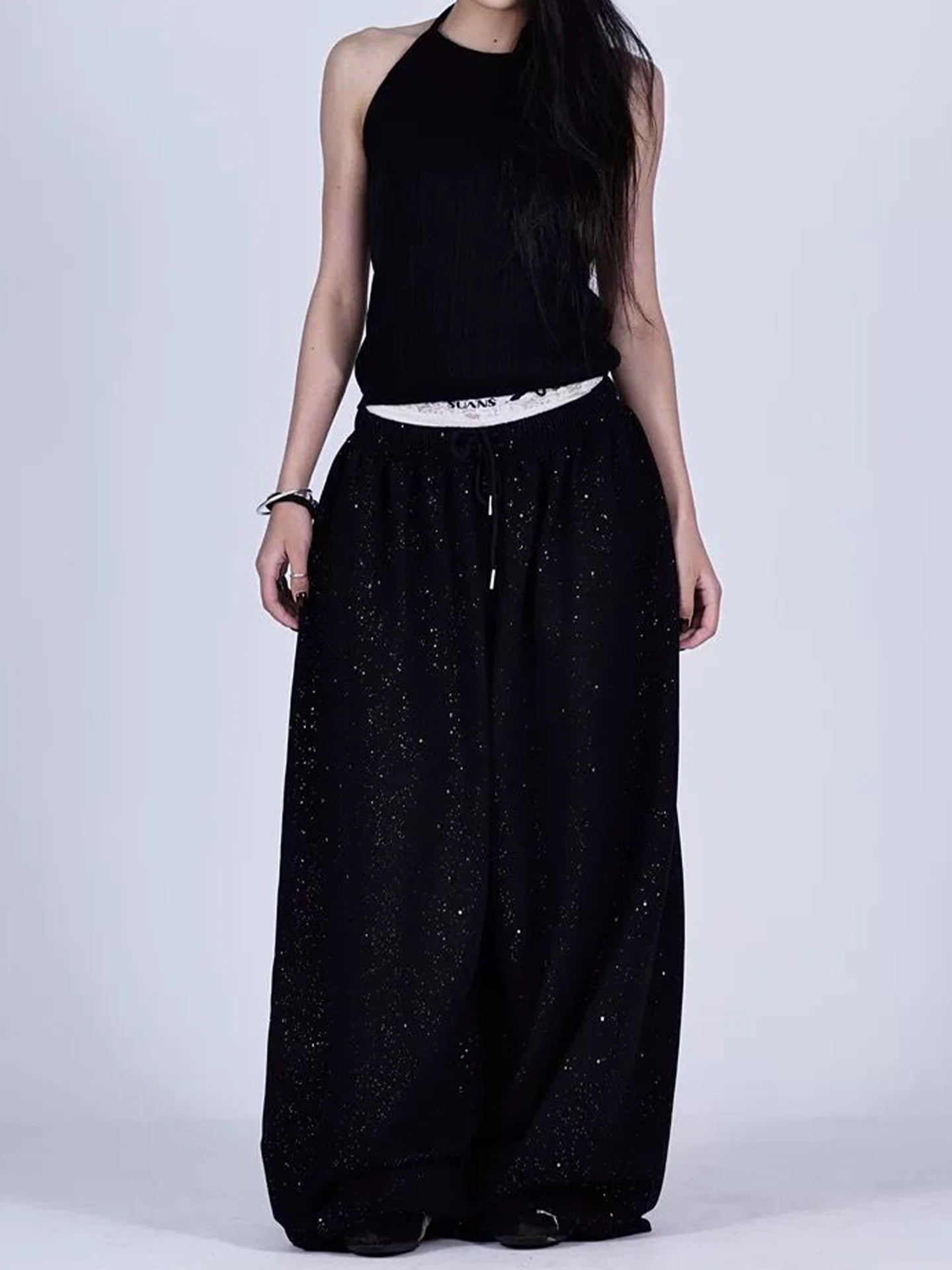 American Style Hip Hop Glitter Sports Pants Women's Spring Summer Loose Wide Leg Sweatpants Jazz Dance Floor Length Pants
