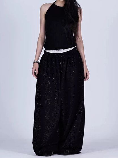 American Style Hip Hop Glitter Sports Pants Women's Spring Summer Loose Wide Leg Sweatpants Jazz Dance Floor Length Pants