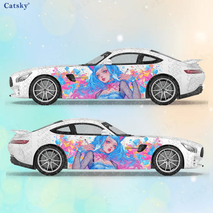2pcs Neon Color Cat Girl Stickers, Suitable for Cars and Trucks, Durable, Fade-resistant, Install and Remove Car Vinyl Wrap