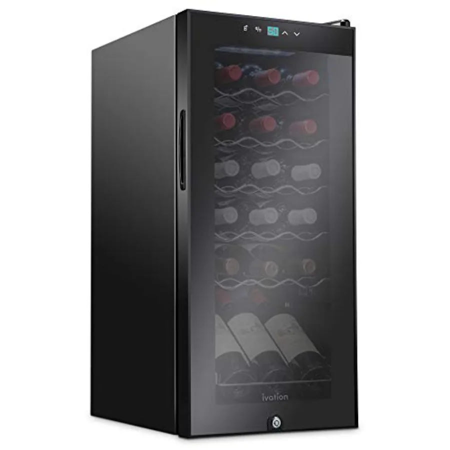 Wine cooler for home bar use, stainless steel, black, 18-bottle capacity with lock, digital temperature control 41F64F,glass do
