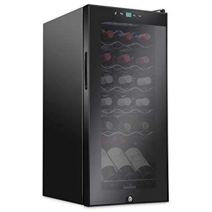 Wine cooler for home bar use, stainless steel, black, 18-bottle capacity with lock, digital temperature control 41F64F,glass do