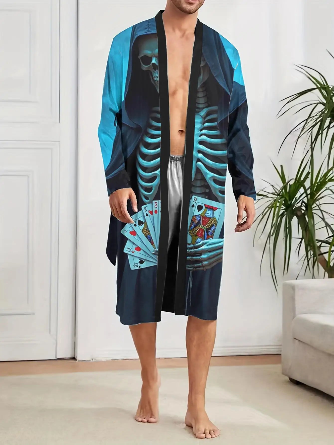 1pc Men's Robes 2026 Spring/Summer 3D Printed Nightie for Men Sleepwear Bathrobe Sleepwear Polyester Graphic Funny Pajamas