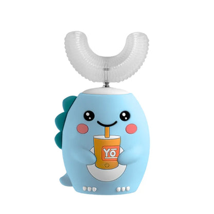 Children's Sonic Electric Toothbrush USB Rechargeable for Kids U-shaped 360Degrees Automatic Silicone Toothbrush Blue Light IPX7