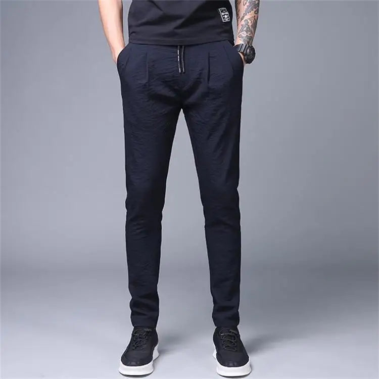 Ice Silk Ultra-Thin Straight Leg Long Pants for Men Summer Workwear Resistant to Wear And Dirt Low Waist Loose Fit Black