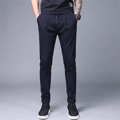 Ice Silk Ultra-Thin Straight Leg Long Pants for Men Summer Workwear Resistant to Wear And Dirt Low Waist Loose Fit Black