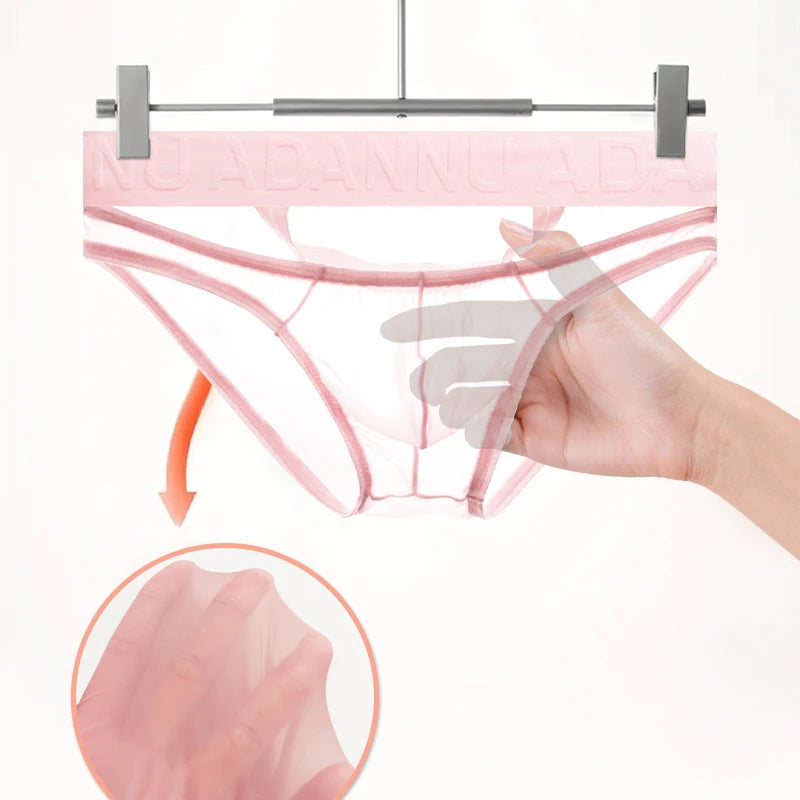 Sexy Underwear Men Low-Rise Sheer Mesh Underwear with Chinese Style Embossed Waistband Breathable G-string for Daily & Nightwear