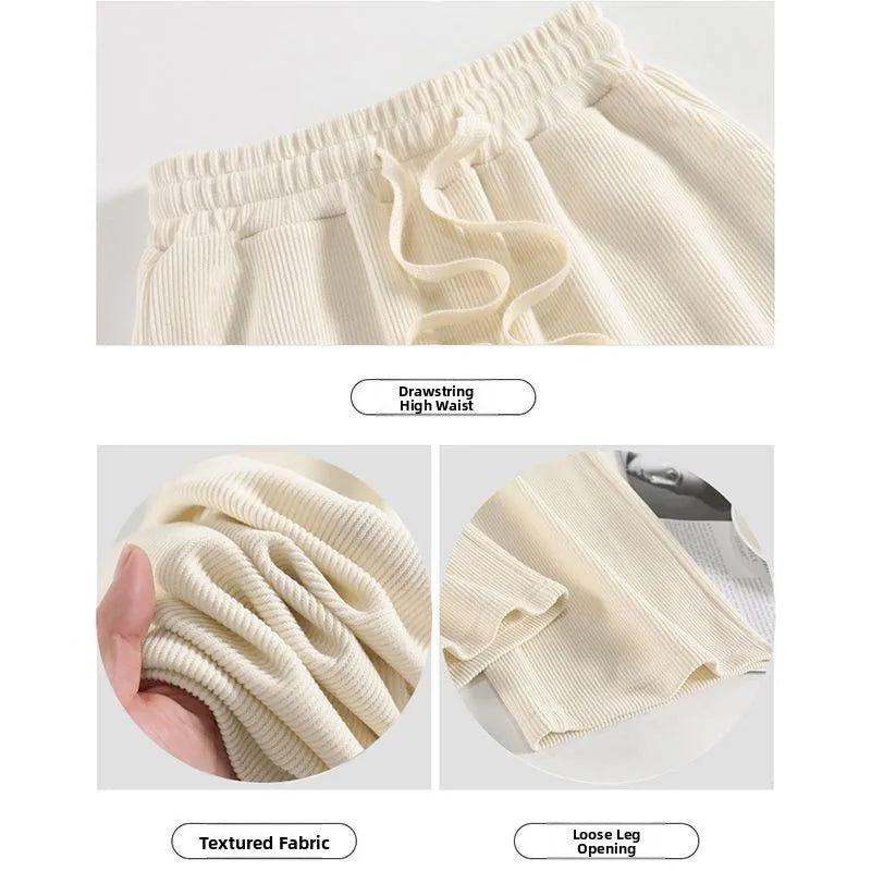 Women's High Waist Wide Leg Pants Autumn Winter Slimming Versatile Fleece Lined Drapey Loose Casual Sports Straight Leg Pants