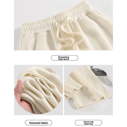 Women's High Waist Wide Leg Pants Autumn Winter Slimming Versatile Fleece Lined Drapey Loose Casual Sports Straight Leg Pants