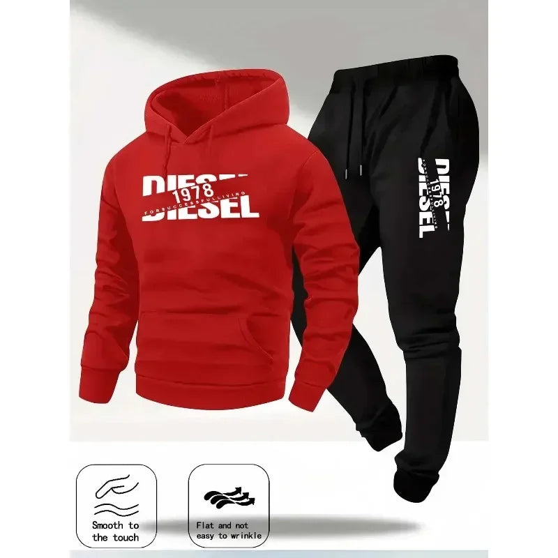 Men's hooded pullover sports fashion gift set, with hood, suitable for autumn and winter casual sweaters and pants