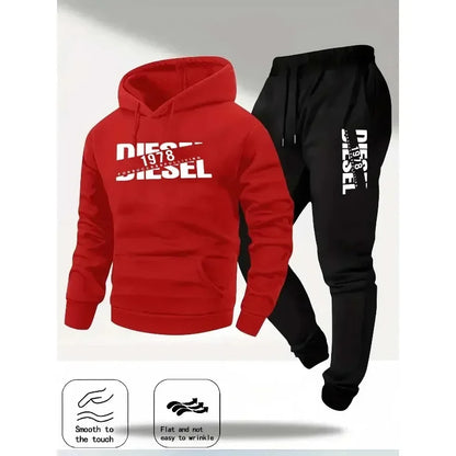 Men's hooded pullover sports fashion gift set, with hood, suitable for autumn and winter casual sweaters and pants