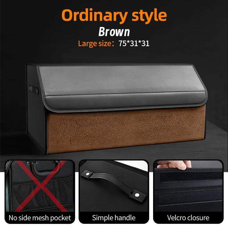 Car Suede Trunk Organizer Large Capacity Leather Foldable Storage Box Portable Multifunctional Tool Organizer Car Accessories