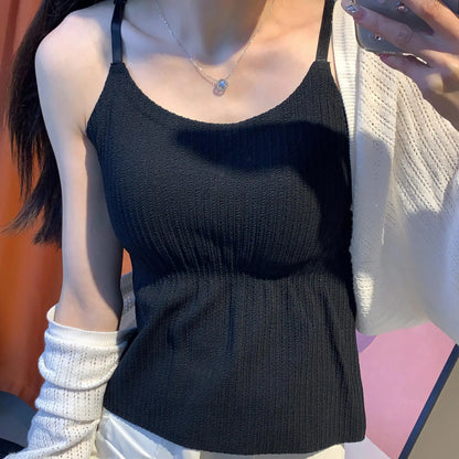 New 2025 Women's Slimming Long Tank Top Beautiful Back Bralette Innerwear Outerwear Base Layer Strap Vest Fashionable Polyest...
