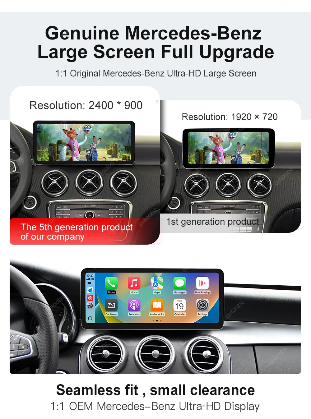 2400×900 12.3“ Ultra-thin Multimedia Touchscreen Wireless CarPlay Android Auto For Mercedes-Benz W205 X253 GLC C Class W447 BT