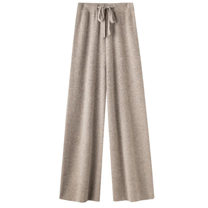 Autumn Winter Thickened Wool Wide Leg Pants Women Drapey Outerwear Knitted Loose Straight Casual Small Size Floor Length Pants