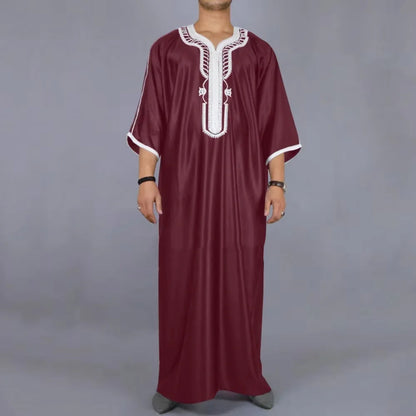 Moroccan style Muslim men's long robe white elegant exquisite embroidery men's long robe casual simple robe