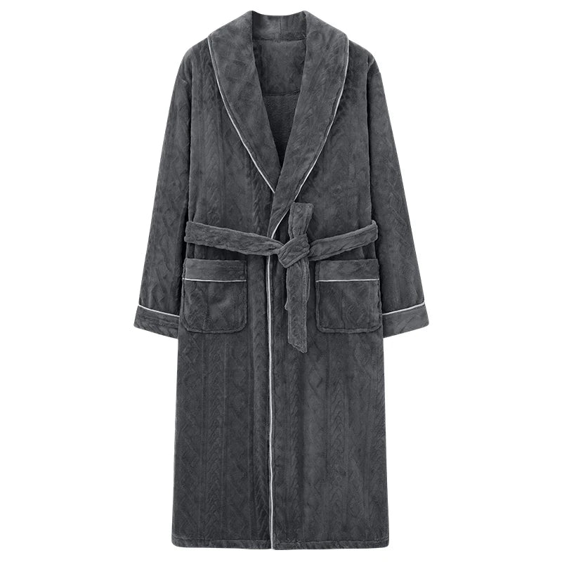 Autumn Winter Bathrobe Men Thick Flannel Sleep Top Kimono Robes For Male Coral Fleece Robes Long Bath Robe Bride Dressing Gown
