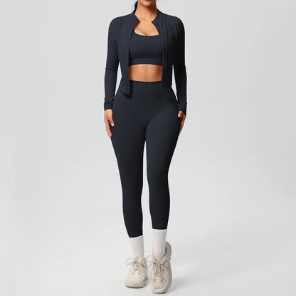 3pcs Sportswear Yoga Set Gym Sports Bra Zipper Jacket Leggings Clothes Sportswear Yoga Suits For Women Fitness Set Tracksuit