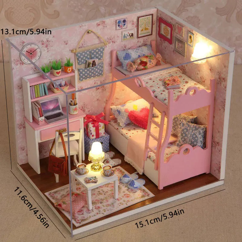 DIY Wooden Miniature Doll House Kit 3D Puzzle Assembly Building Kits With Dust Covers Furniture LED Dollhouse Toys For Gifts