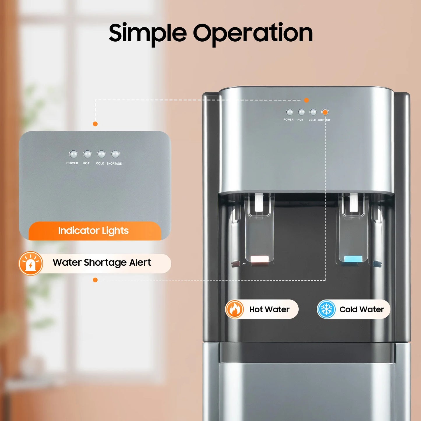 F880 Dark Gray Bottom Loading Water Dispenser Hot Cold Heating Cooling Water Cooler 304 Stainless Steel Liner 110V US Plug Floor Standing Drinking Water Machine Fit 20L 5.28Gallon Water Barrel