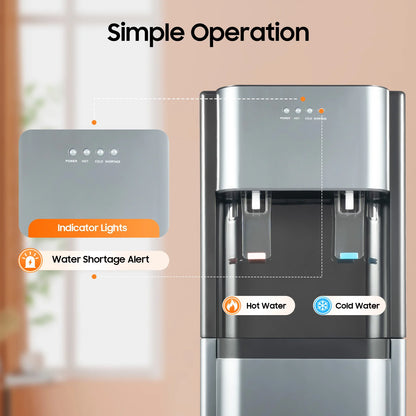 F880 Dark Gray Bottom Loading Water Dispenser Hot Cold Heating Cooling Water Cooler 304 Stainless Steel Liner 110V US Plug Floor Standing Drinking Water Machine Fit 20L 5.28Gallon Water Barrel
